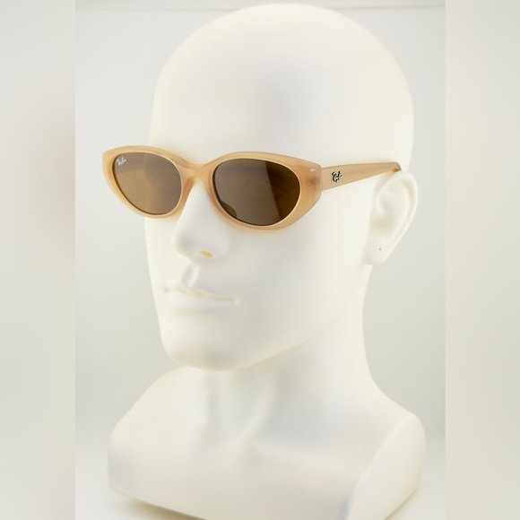 Ray-Ban Sunglasses Bio-Based RB4457D Polished Opal Beige Frame Dark Brown Lenses - Picture 2 of 15